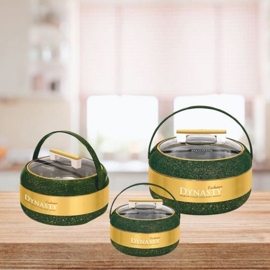 3-Pieces Green & Gold Hotpot Food Warmer Set